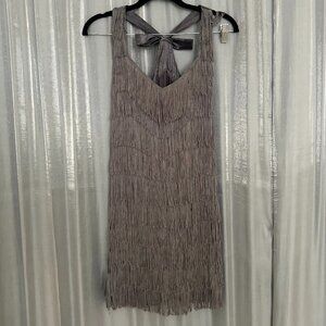gray fringe flapper gogo mini dress